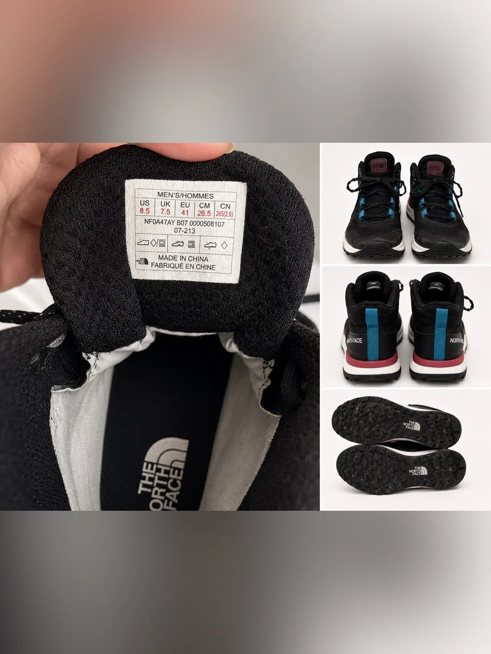 The North Face Black Trail Shoes with Pink Heel & Blue Pull Tab